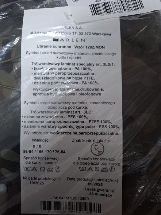 Ubranie Ochronne WP wzór 128Z/MON goreteks gore-tex roz. S/S kurtka spodnie bluza.