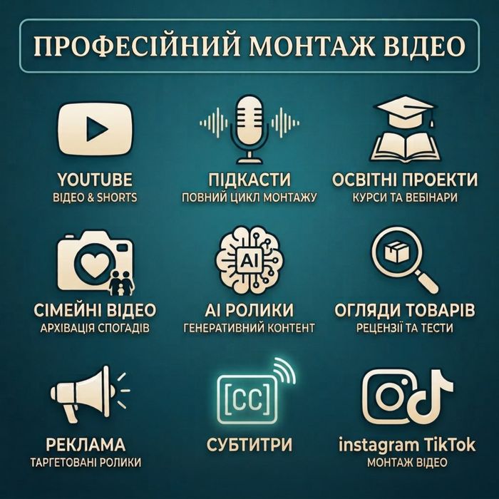 Професійний монтаж відео, створення AI контенту
