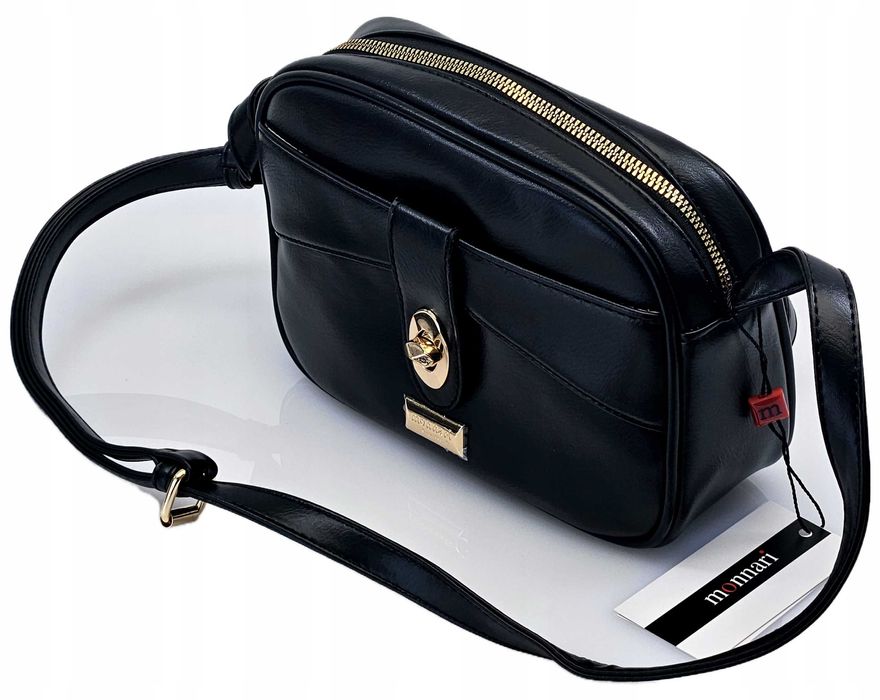 MONNARI Torebka Damska Listonoszka Skórzana Na Długim Pasku Czarna