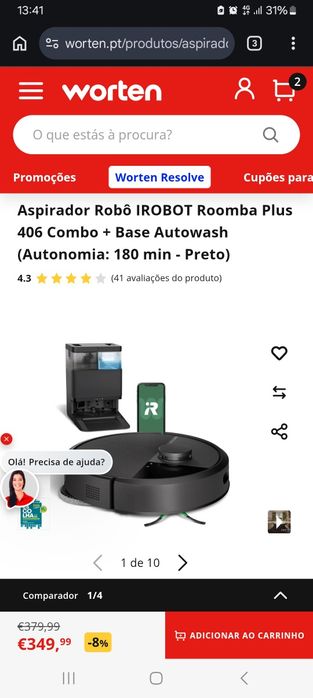 Aspirador Robô IROBOT Roomba Plus 406 Combo + Base Autowash (Autonomia
