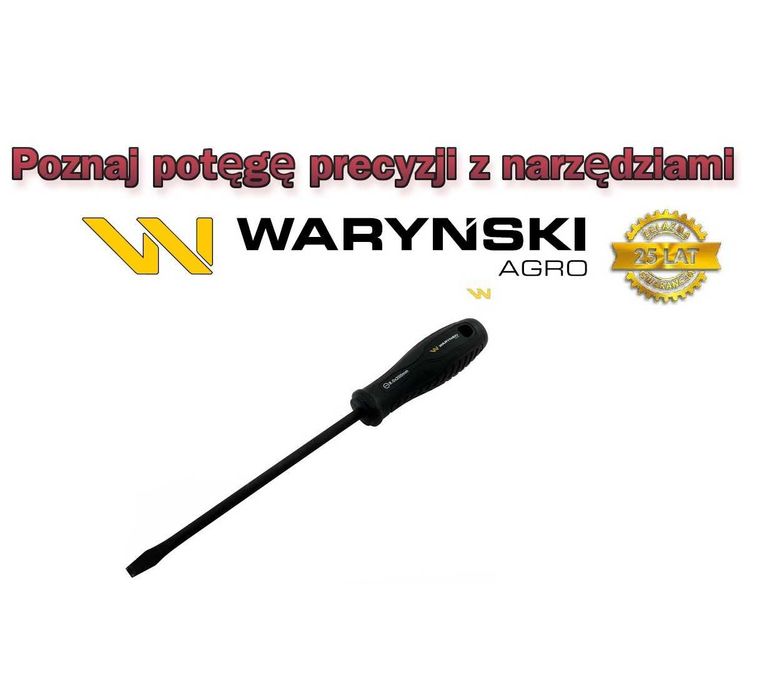 Wkrętak płaski 8 x200 mm. stal SVCM. Waryński Mocny Śrubokręt