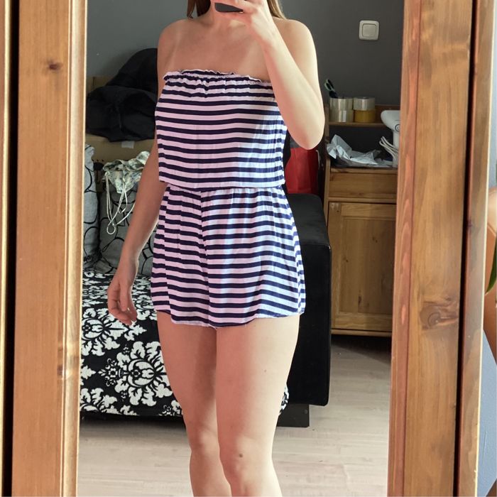 H&M kombinezon paski granat biały wiskoza 34 XS