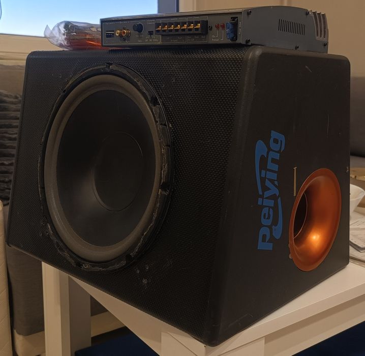 Subwoofer samochodowy 30cm 1000W+ wzmacniacz+ Nowe kable zasilające, tuba