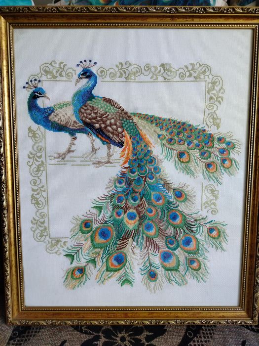 Piękne pawie haftowane