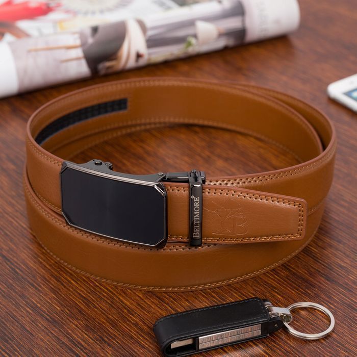 Pasek męski skórzany do spodni jeans casual automat gładka skóra brąz