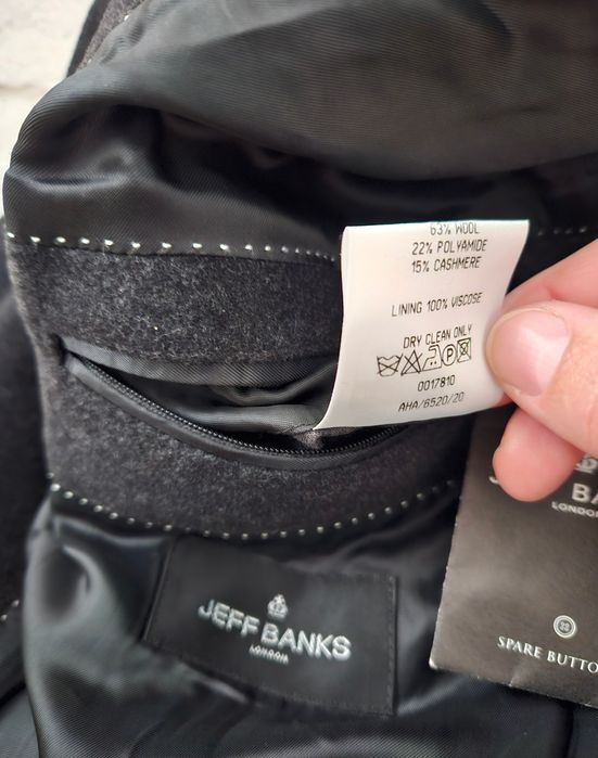 Nowy Ekskluzywny Wełniany Płaszcz JEFF Banks z Kaszmirem 54 (XL)
