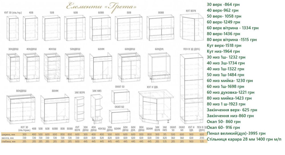 Нова модульна кухня пряма кутова Безкоштовний 3D проєкт
