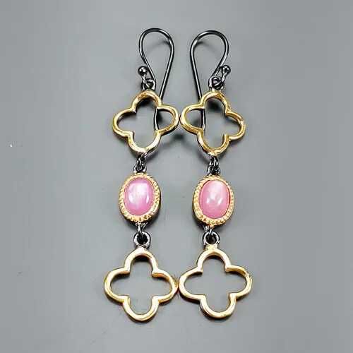 Handmade.Серебряные серьги с розовым рубином