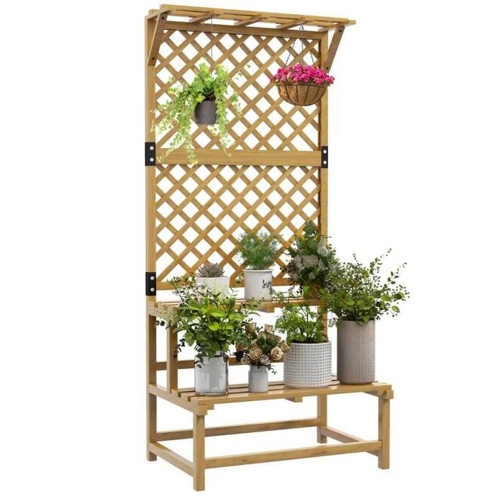 Suporte de Madeira para Plantas - 75x50x166 cm - Natural