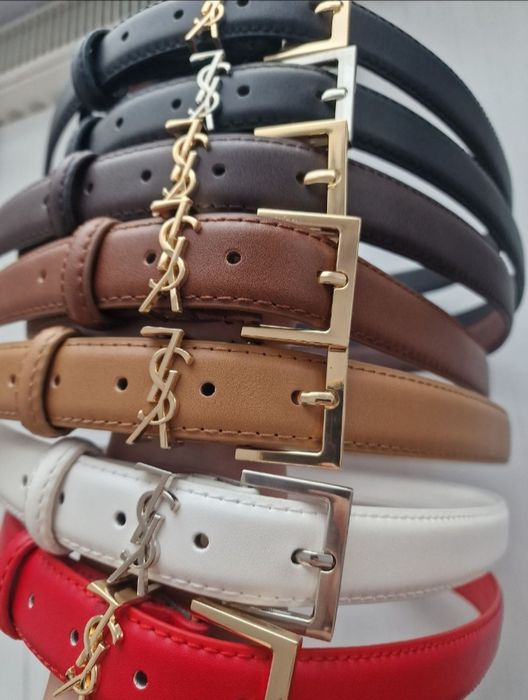 Nowy Pasek Damski YSL Yves Saint Laurent Czarny Brązowy Biały
