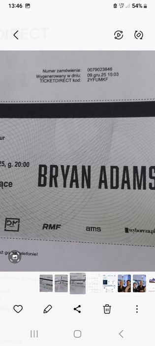 2 bilety na koncert Brian Adams, Sopot Ergo Arena