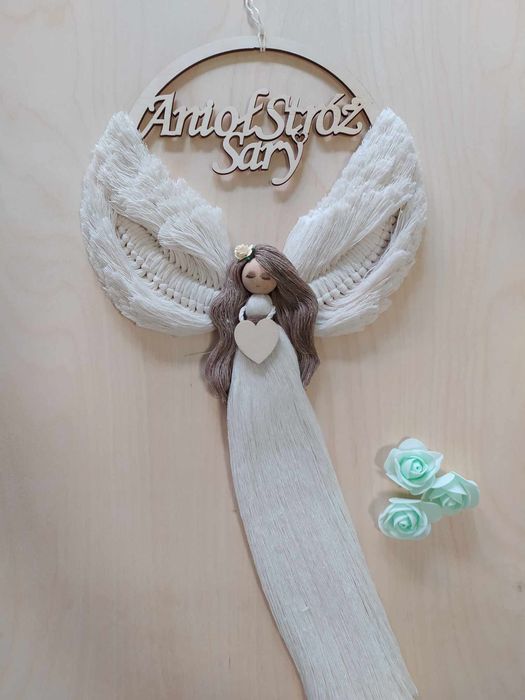 Aniol stróż, makrama, komunia, chrzest