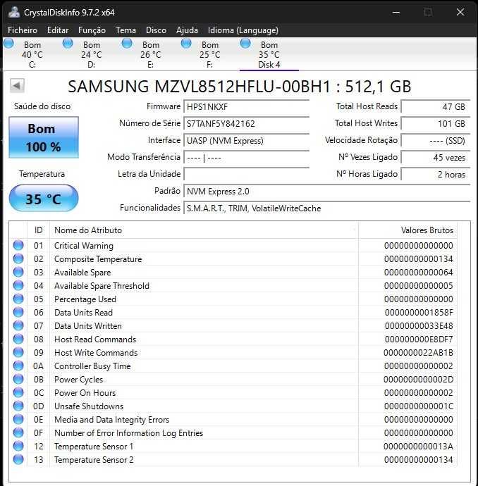 SSD 512 NVM Express 1.3 - Intel e Western Digital441820044634378242