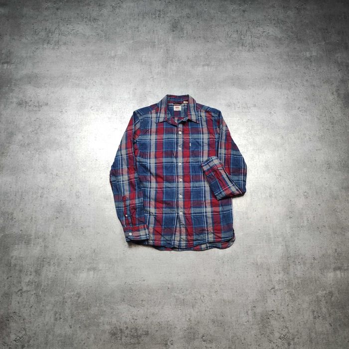 MĘSKA Koszula PREMIUM Kratka Elegancka Bawełna Levis Kieszonka Małe Logo