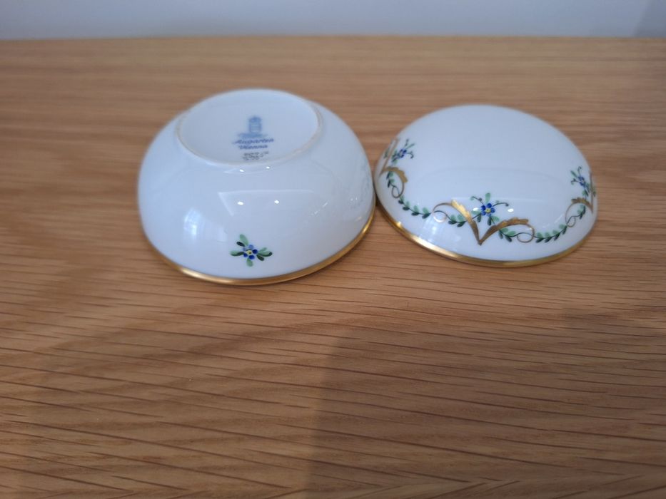 Caixa Guarda-Joias / Bonbonnière Antiga em Porcelana Augarten Wien - Pintada à Mão