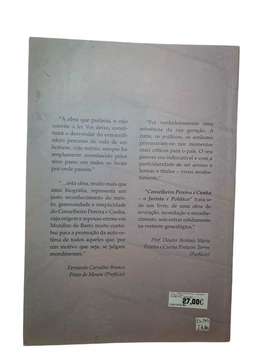 Livro Conselheiro Pereira e Cunha - Joaquim da Silva Gomes-Autografado