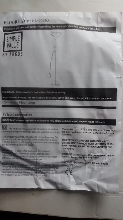 Lampa stojąca, podłogowa 140 cm, E27, max 60 W