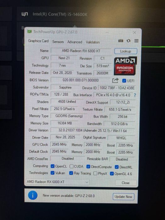 Rx 6800xt sapphire nitro+ 16 gb відкокарта