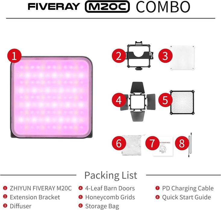 Zhiyun Fiveray M20C Fill Light RGB | 20W | SELADO | 3 ANOS DE GARANTIA