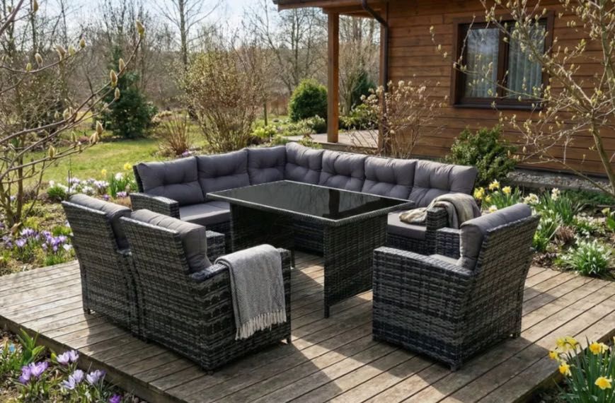 Nowe Meble ogrodowe NAROŻNIK 9os Taras technorattan 3xFOTEL komplet