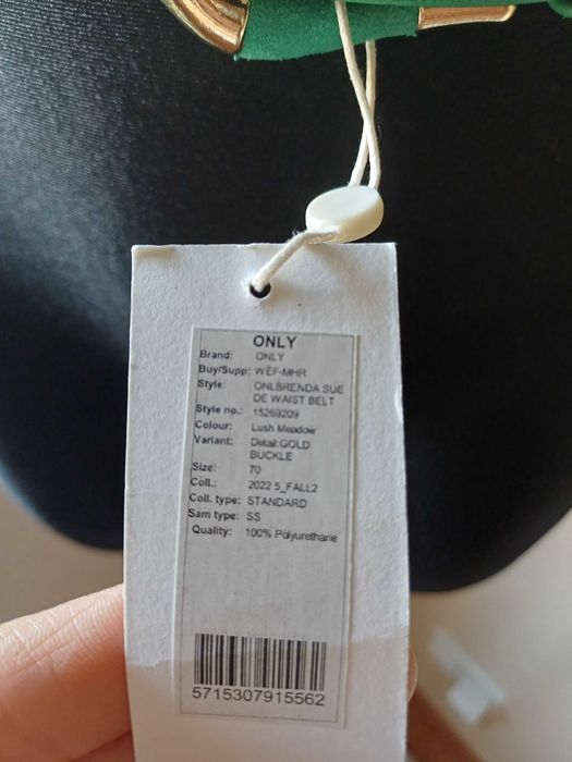 Zielony pasek Only, rozmiar 70. Welur, szer. 5 cm, Nowy