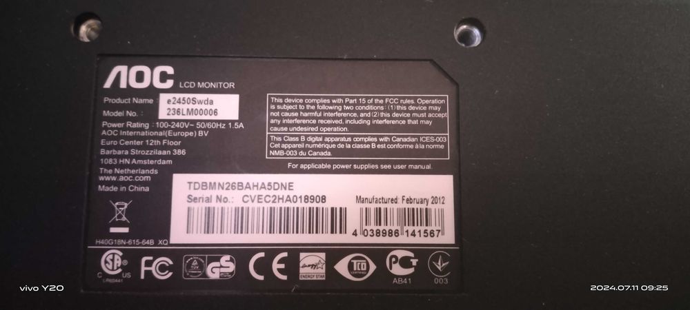 Монитор 24" AOC E2450Swda Black