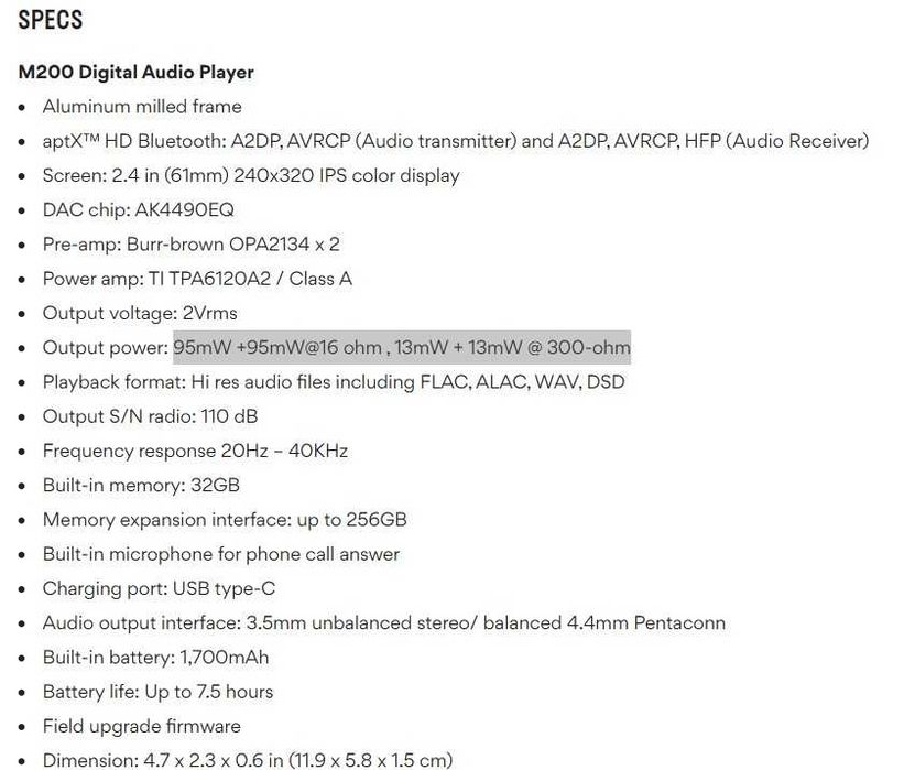 Плеер Acoustic Research® Hi-Res Клас A + BluetoothHD + Pentacon 4