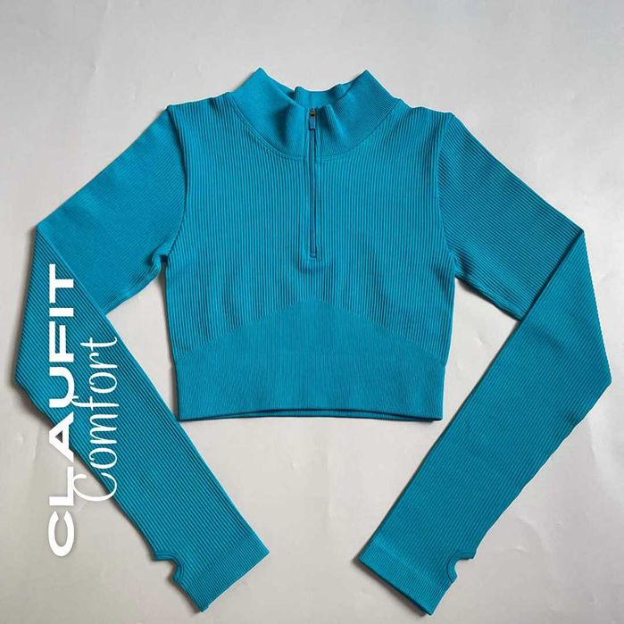 Conjunto Desportivo Azul Celeste: Casaco, Top, Sutiã, Legging e Calção