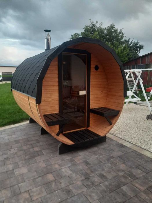 Sauna ogrodowa beczka kompletna z oknem panoramicznym + GRATISY