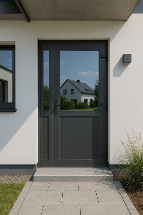 Drzwi PCV dwuskrzydłowe 125x210 antracyt zewnętrzne OD RĘKI, TRANSPORT