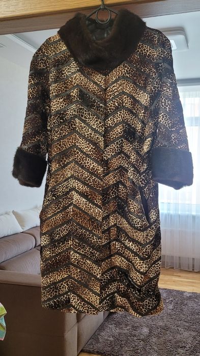 Пальто кожаное с норкой