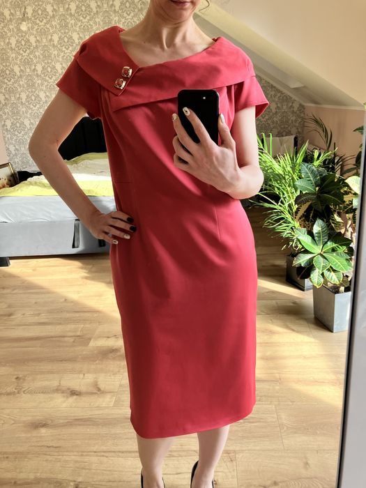 Koralowa sukienka 40/42 za kolano