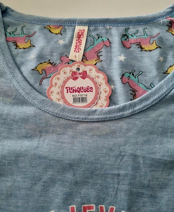 Pijama de verão, azul com unicórnios, 100% algodão. L