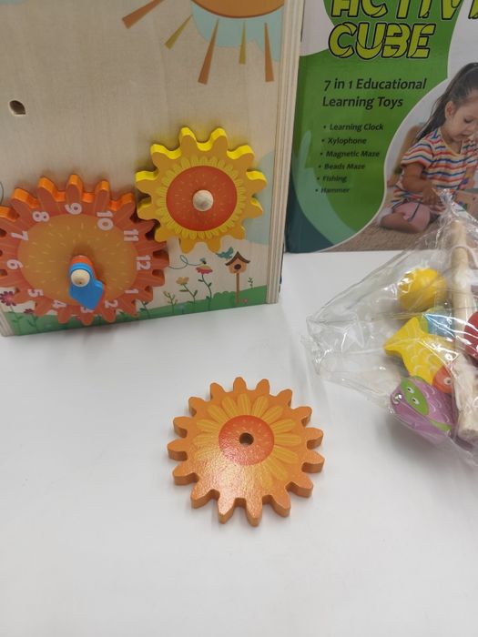 Kostka edukacyjna drewniana 7w1 sorter cymbalki labirynt dla dzieci