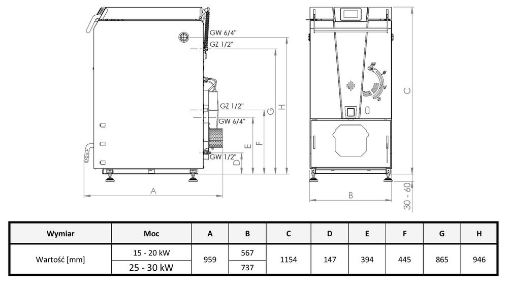 Kocioł zgazowujący drewno SILVA 25kW