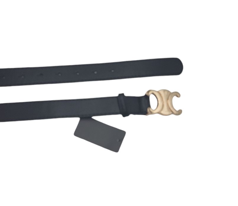 Pasek damski czarny złota klamra