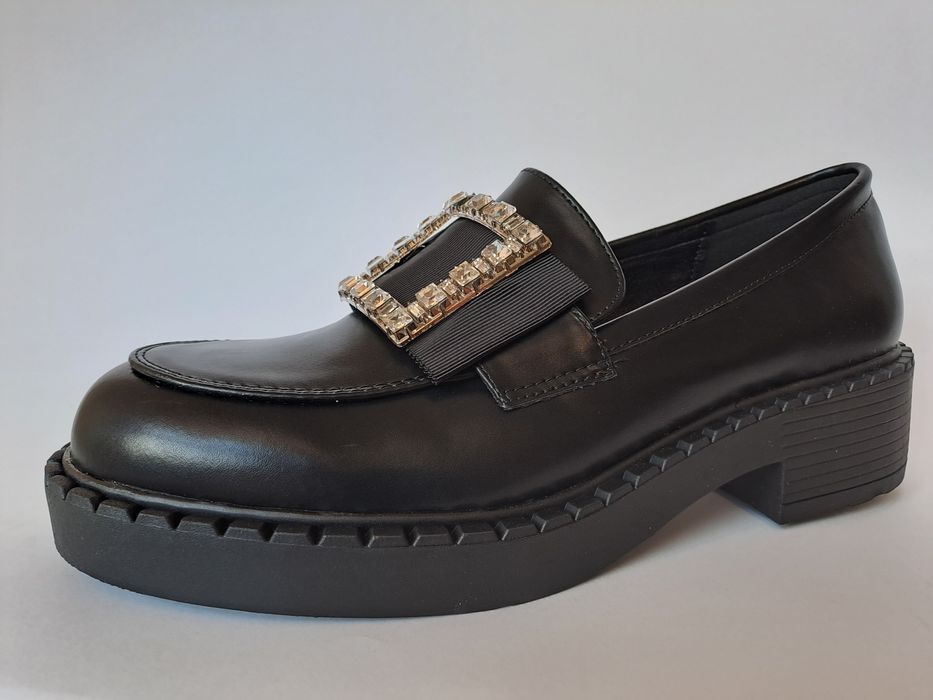 Półbuty, Mokasyny czarne, damskie, klamra, rozmiar 39,41