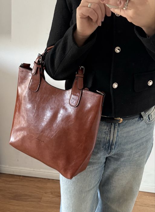 Ines Delaure torebka shopper jasnocamelowa zarka duża