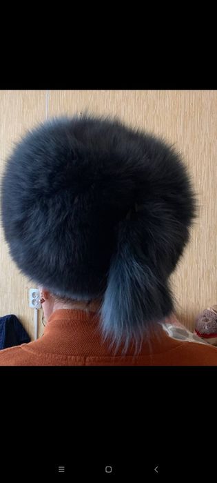 Шапка из песца,натуральный мех,темно синий!