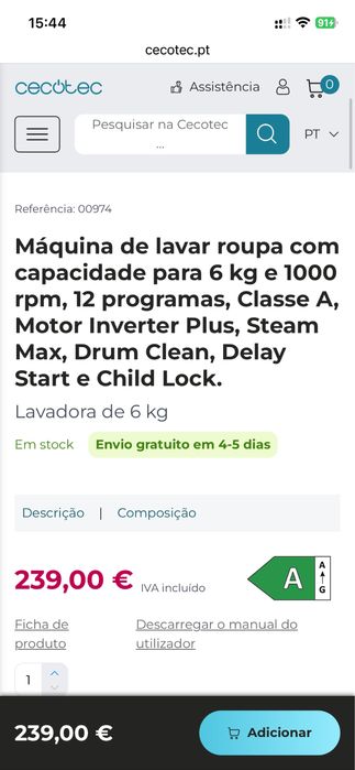 Máquina Lavar roupa nova Cecotec