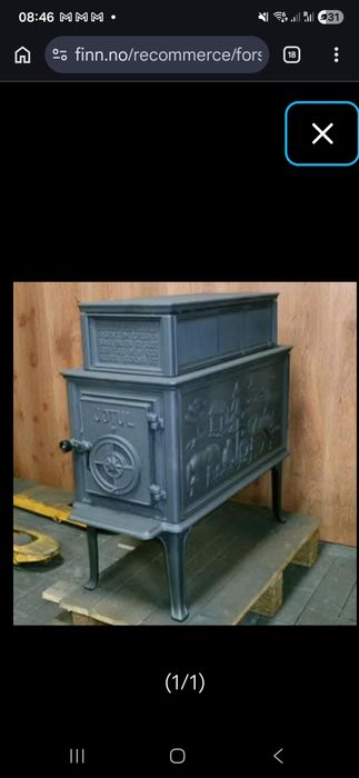 Piekny emaliowany piecyk  Jotul . Długość polan 60 cm
