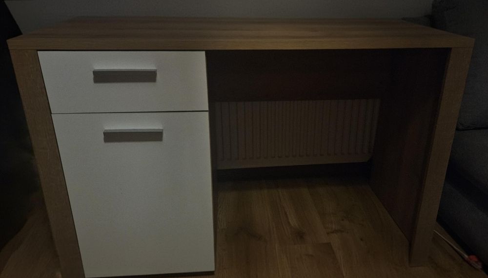 Biurko dąb z białym, szuflada i szafka