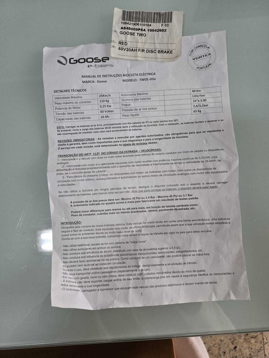 Vortex Goose - Elétrica. Excelente estado, pouco uso! Precisa apenas de bateria. Não necessita carta de condução.