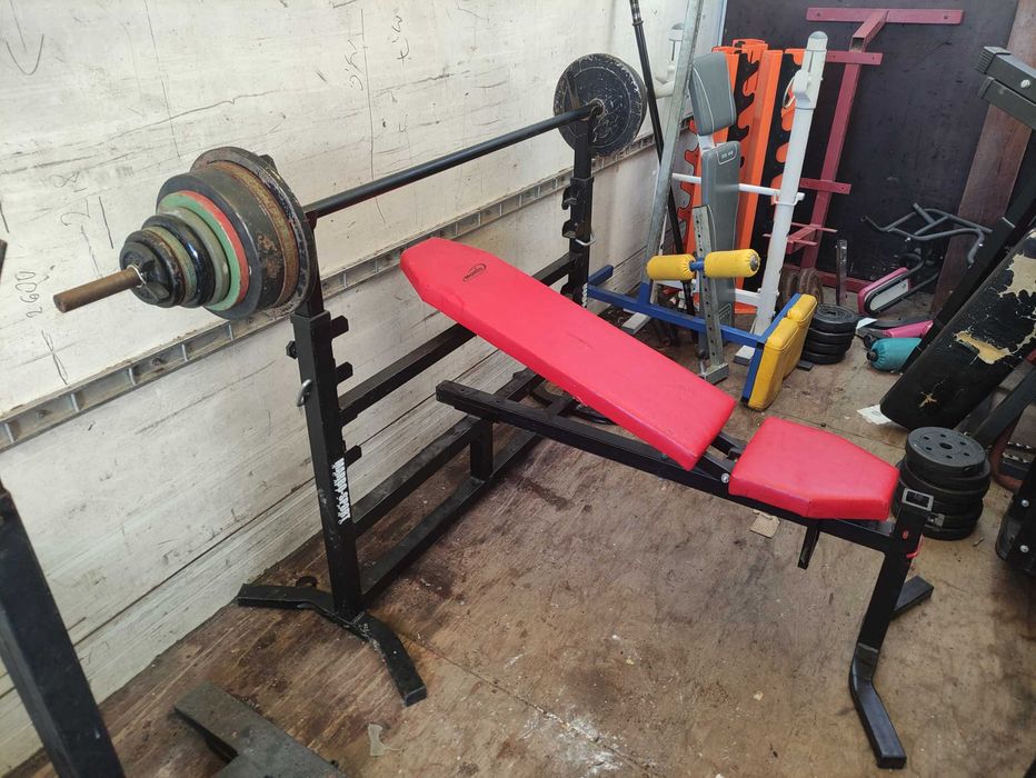 Ławka ławeczka regulowana MARBO obciążenie żeliwo stal 103kg gryf soildny konkretny zestaw pod duże wagi regulowany
