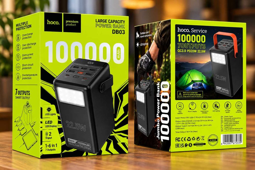 PowerBank H Hoco DB03 Endure 22.5W fully compatible PB/Lamp/100 000mAh Павербанк