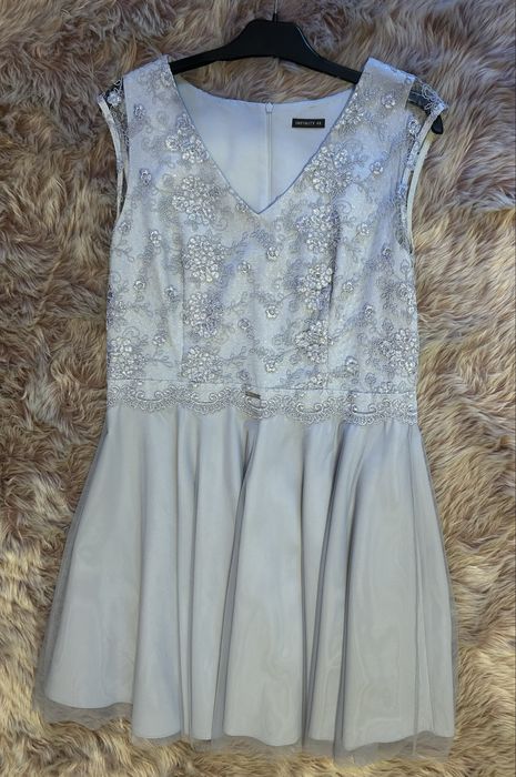 Sukienka na okazje, popielata, krótki rękaw