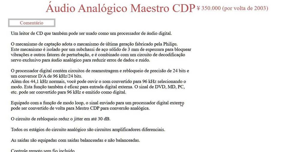 Leitor de CDs Audio Analogue Maestro
