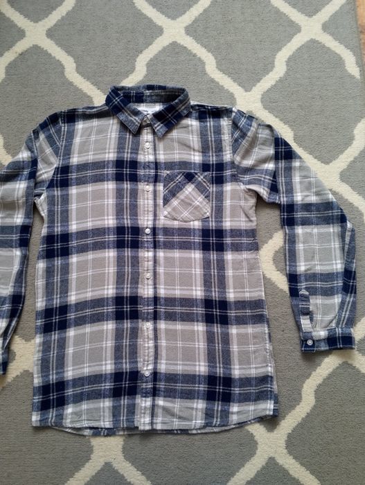 Koszula flanelowa szara w kratę na długi rękaw dla chłopca na 164,