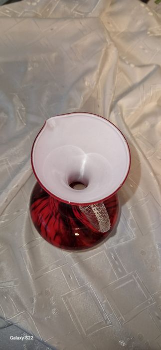 Wielka Karafka Wazon Murano Style • 29,5 cm • Czerwono-Czarna • PRL Vintage