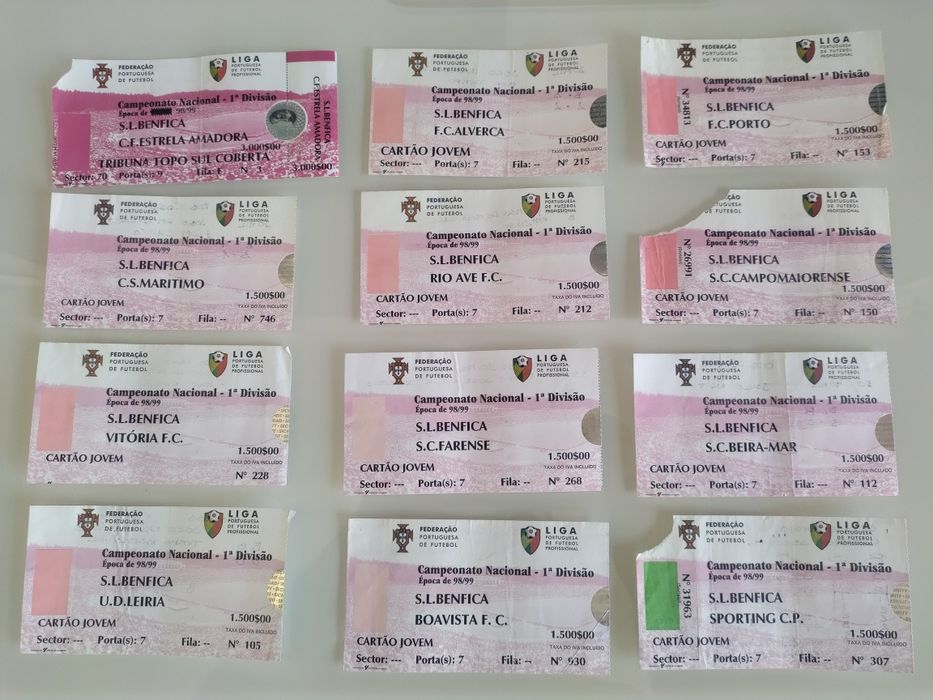 Bilhetes futebol antigos Benfica SLB